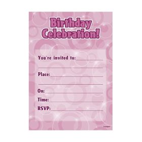 Pink Glitz Happy Birthday Party Invitations, pk16