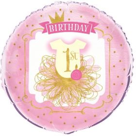 Pink and Gold 1st Birthday Foil Balloon 18"