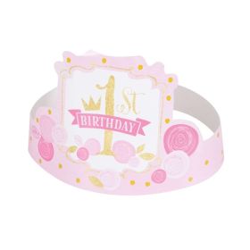 Pink and Gold 1st Birthday Party Hats, pk6
