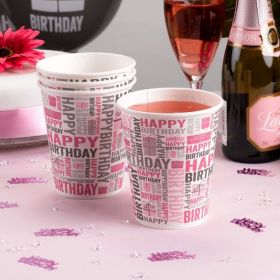 8 Pink Happy Birthday Cups
