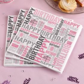 20 Pink Happy Birthday Lunch Napkins