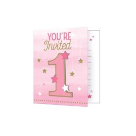 One Little Star Girl Party Invitations, pk8