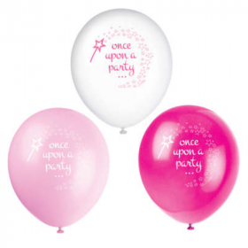 8 Pink Princess & Unicorn Party Latex Balloons 12"