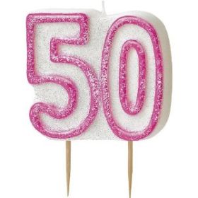 Pink Glitz 50 Party Candle