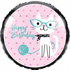 Purrfect Party Cat Happy Birthday Foil Balloon 18"