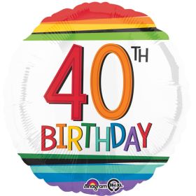 Rainbow Birthday 40th Foil Balloon 17"