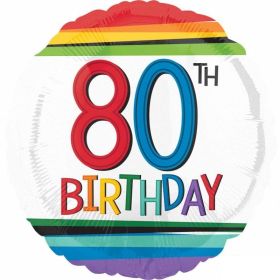 Rainbow Birthday 80th Foil Balloon 17"