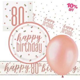 Glitz Rose Gold 80th Birthday Party Tableware Pack for 8