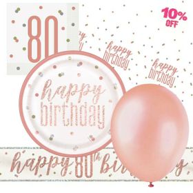 Glitz Rose Gold 80th Birthday Party Tableware Pack for 8