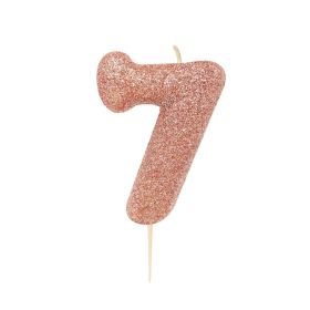 Number 7 Rose Gold Glitter Candle