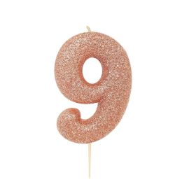 Number 9 Rose Gold Glitter Candle