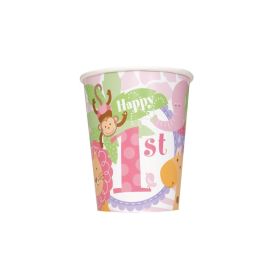8 1st Birthday Pink Safari Paper Cups