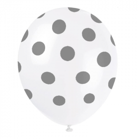 Silver Polka Dot Latex Balloons 12"