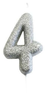 Number 4 Glitter Numeral Silver Moulded Candle 