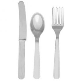Silver Re-usable Plastic Cutlery, Assorted 24 pack