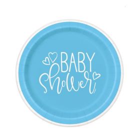 Blue Baby Shower Dessert Plates 17cm, pk8