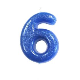 Age 6 Glitter Numeral Moulded Pick Candle Blue