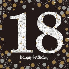Gold Sparkling Celebration 18th Luncheon Napkins 33cm - pk16