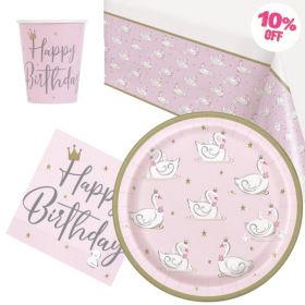 Swan Birthday Party Tableware Pack for 8