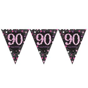 Pink Sparkling Celebration 90th Birthday Flag Banner 4m