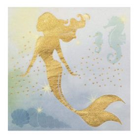 Gold Glitter Mermaid Napkins 33cm x 33cm, pk12