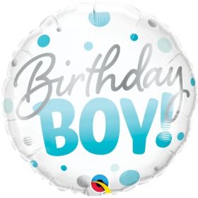 Birthday Boy Blue Dots Foil Balloon 18"