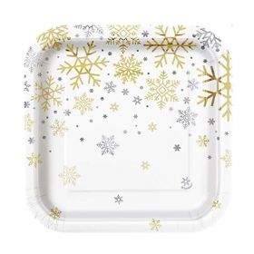 Silver & Gold Snowflakes Party Plates 18cm, pk8