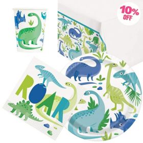 Blue & Green Dinosaur Party Tableware Pack for 8