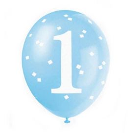 Blue Gingham 1st Birthday Party Latex Balloons 12", pk6