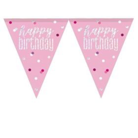 Glitz Pink Happy Birthday Flag Banner 2.74m