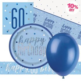 Glitz Blue 60th Birthday Party Tableware Pack for 8