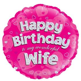 Pink Happy Birthday My Wife Foil Balloon 18"