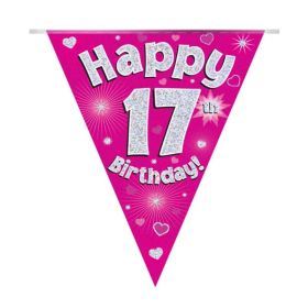 Pink 17th Birthday Bunting 3.9m