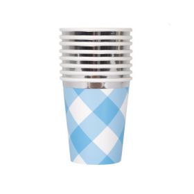 Blue Gingham 1st Birthday Party Cups 270ml, pk8