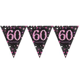 Pink Sparkling Celebration 60th Birthday Flag Banner 4m