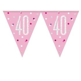 Glitz Pink 40th Birthday Flag Banner 2.74m