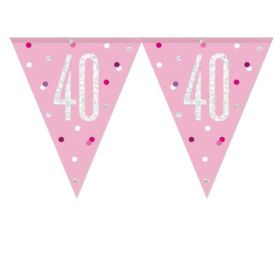 Glitz Pink 40th Birthday Flag Banner 2.74m