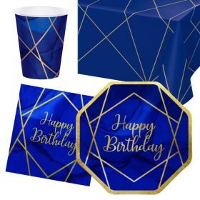 Navy & Gold Geode Party Happy Birthday Tableware Pack for 8