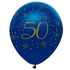 Navy & Gold Geode Party Age 50 Latex Balloons 12", pk6