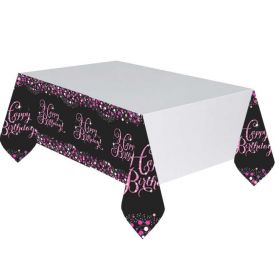 Pink Sparkling Celebration Happy Birthday Tablecover 1.37m x 2.59m