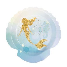 Gold Glitter Mermaid Shaped Plates 18", pk6