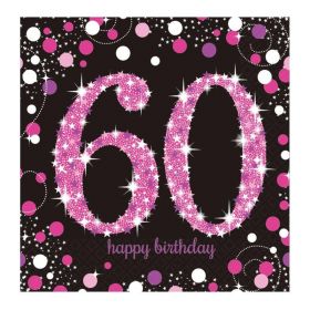 Pink Sparkling Celebration 60th Birthday Luncheon Napkins 33cm x 33cm, pk16