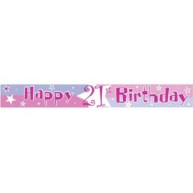 21st Birthday Pink Shimmer Banner, 4 Yards