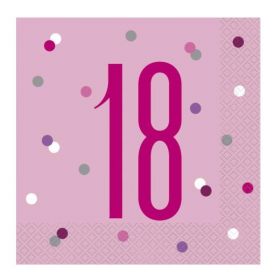 Glitz Pink Age 18 Napkins 33cm x 33cm, pk16