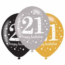 6 Gold Sparkling Celebration 21st Birthday Latex Balloons 11"
