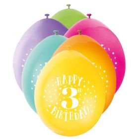 Age 3 Printed Birthday Latex Balloons 9''