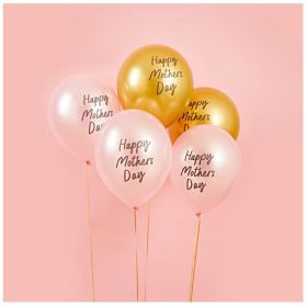 Pink & Gold Mother's Day Latex Balloon 12", pk5