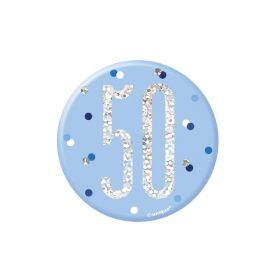 Glitz Blue Age 50 Badge 7.5cm