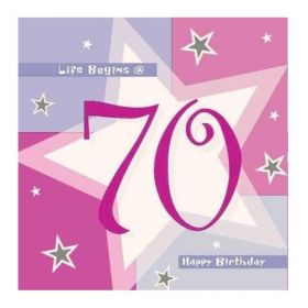 Pink Shimmer 70th Birthday Napkins 33cm x 33cm, pk16