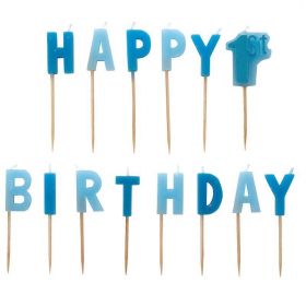 1st Birthday Boy Blue Pick Candles, pk14